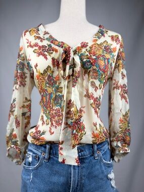Eyeshadow Floral Sheer Tie Neck Blouse